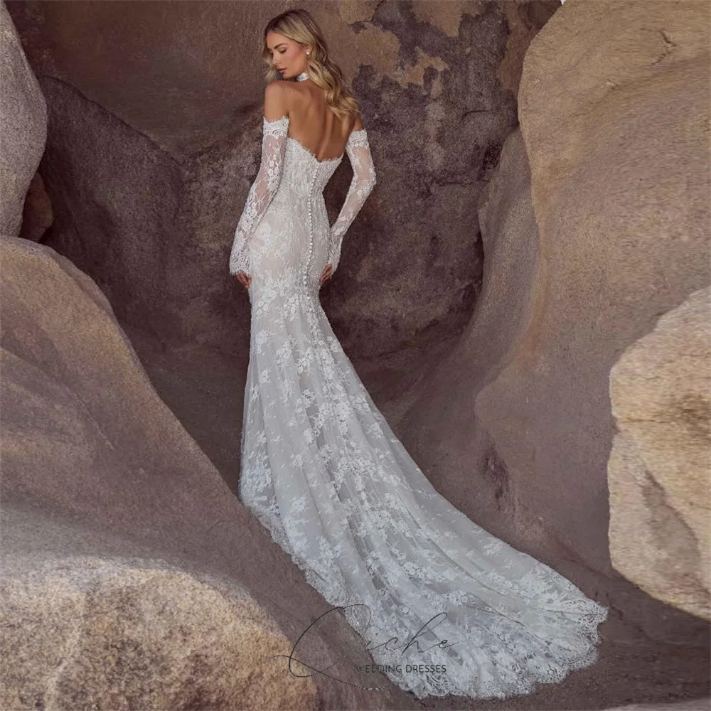 Suknia ślubna QICHE Classic Lace Sweetherat, długie rękawy, krój syreny, odkryte plecy, guziki, suknia ślubna 2026, Vestidos De Novia, możliwość personalizacji.