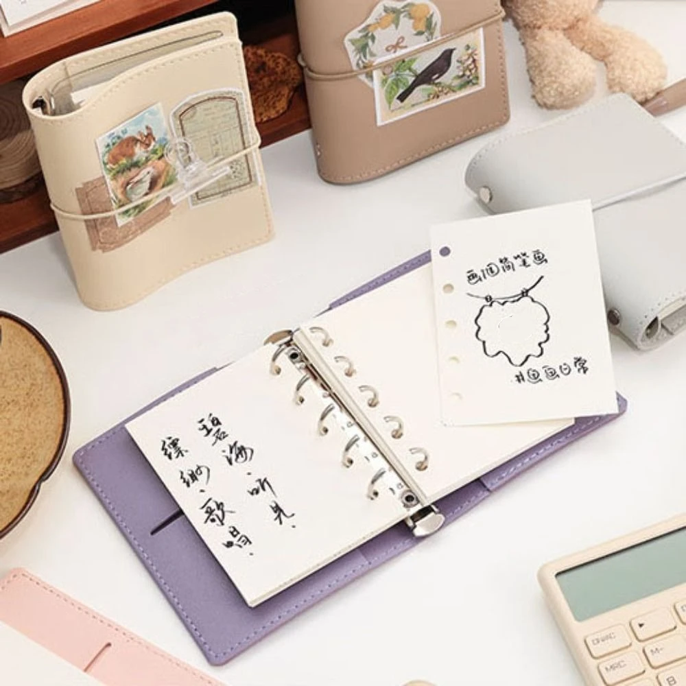 

Simple M5 Loose Leaf Notebook PU Leather 50 Sheets Mini Pocket Notebook Diary Blank Page DIY Binder Notebook Student