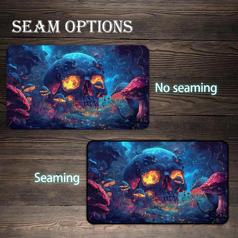Fantasy Glowing Mushroom Forest Playmat Giant Skull Magical Enchanted Dark Woodland Neon Anti‑Slip Rubber 60x35cm TCG DND