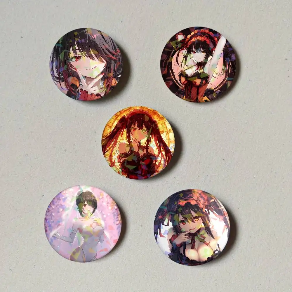 Anime K-Kurumi Tokisaki Round Exquisite Laser Badge Brooches Creative Pins For Clothes Hat Backpack Gift Accessories