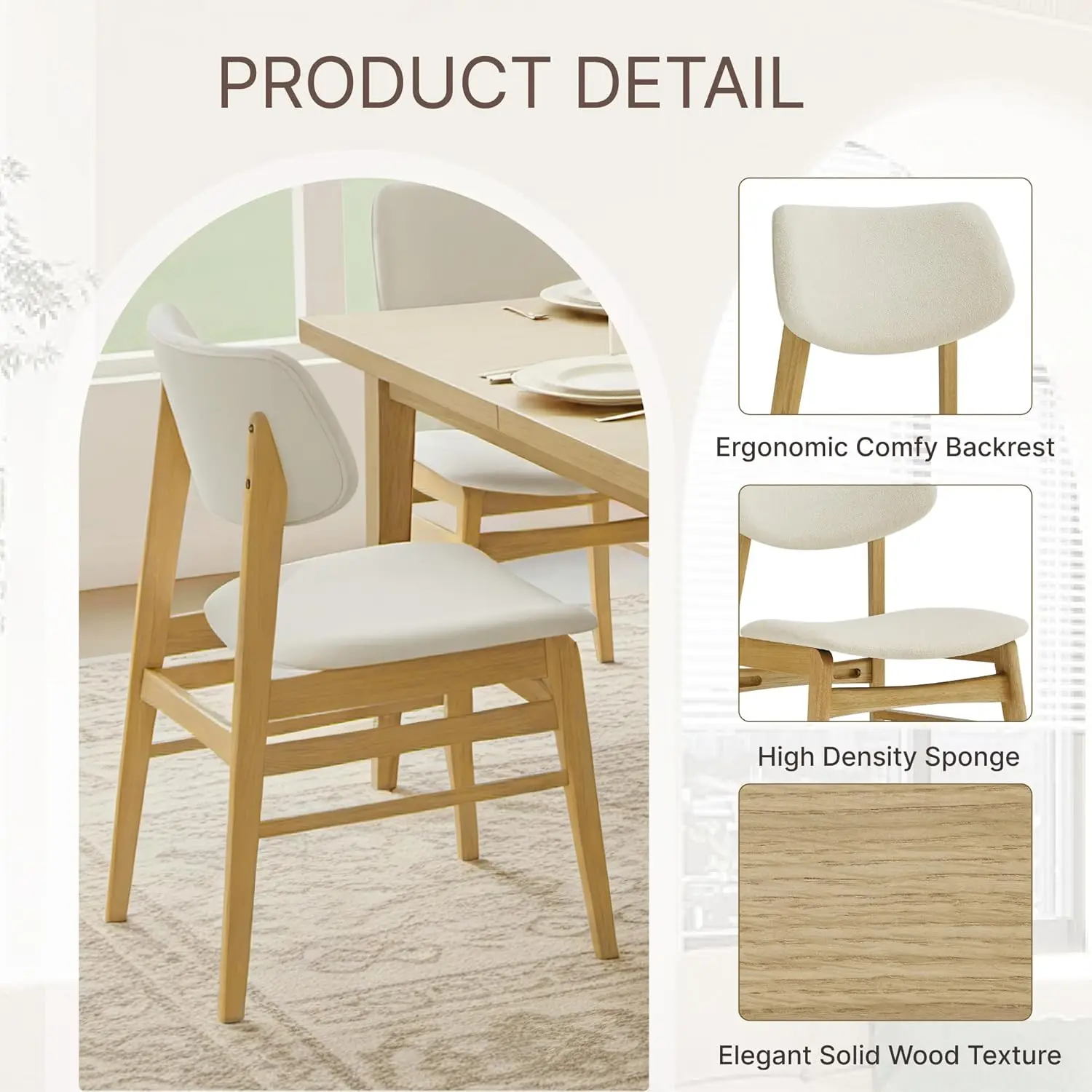 Set of 4 Modern Upholstered Dining Chairs, Solid Oak Wood with Soft Cushion Backrest for Kitchen Restaurant Cafe