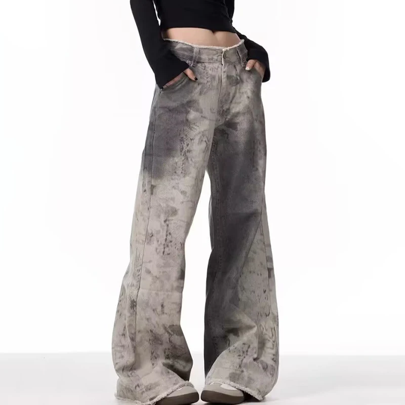 WTHT Mode Herren Tie-Dye Do Old Loose Casual Denim Hosen Vintage American Style High-Waist Jeans Männlich 2025, Sommer 2A1113