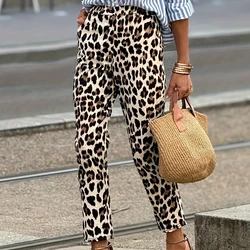 Sexy Leopard Ankle-Length Pants Casual Mid Waist All-Season Women Elastic Waist Pants