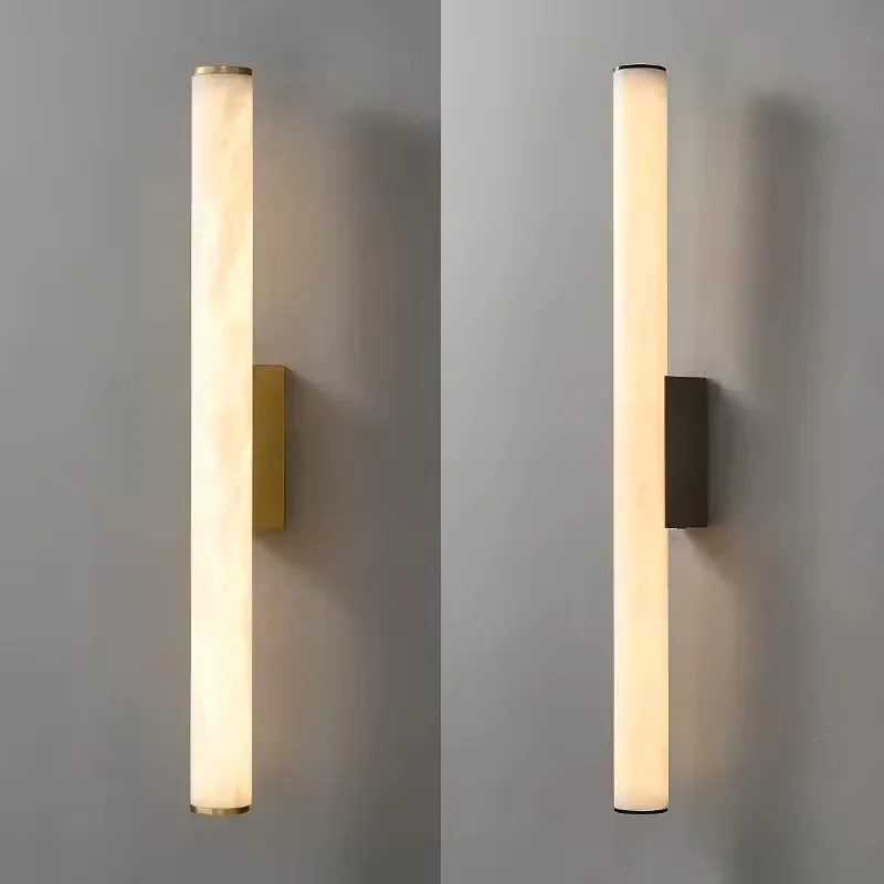 Long Strip Minimalist All Copper Marble Wall Lamp Modern Light Luxury Living Room Grand TV Background Wall Hallway Bedroom Lamp
