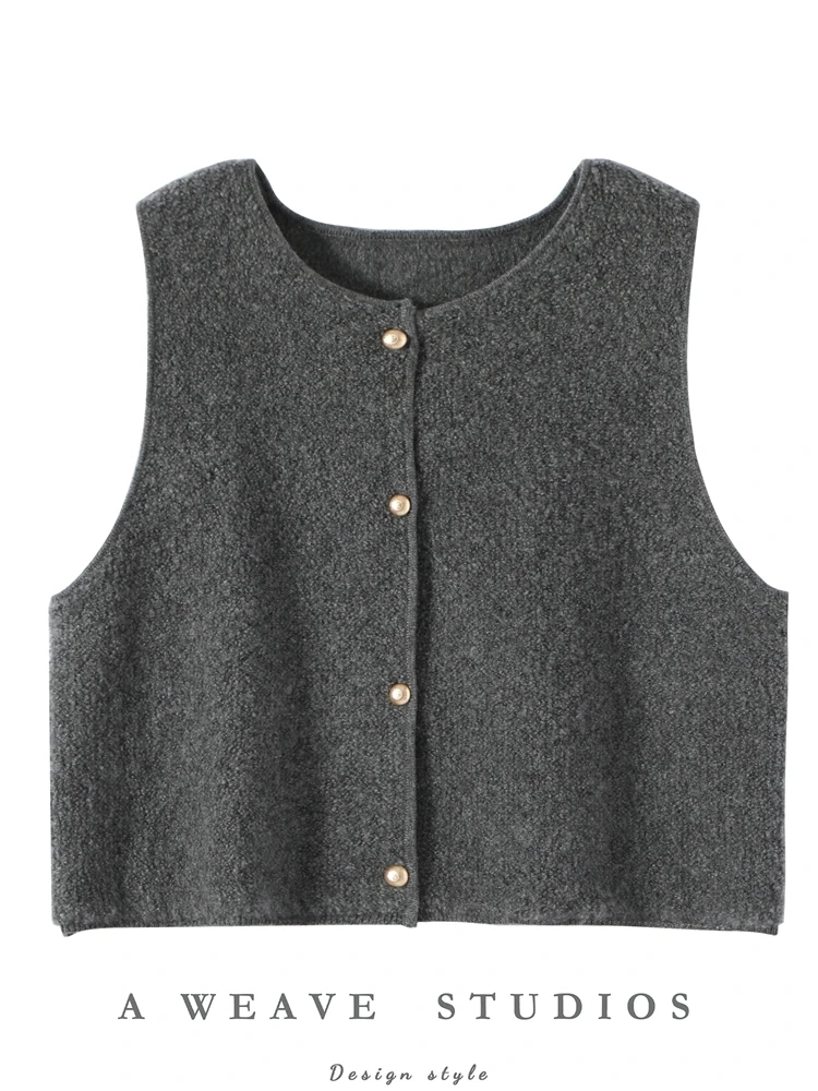 TLOML 여성용 100% 캐시미어 스웨터 조끼 O넥 버튼 가디건 가을 겨울 조끼 부드러운 캐시미어 니트웨어 캐주얼 탑