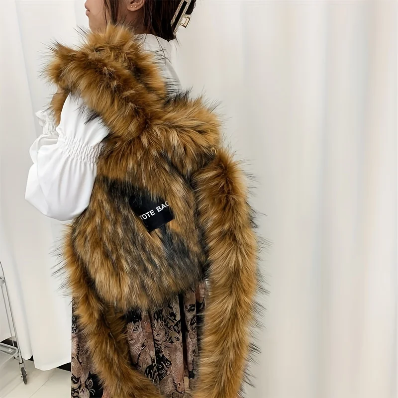 fashion faux fur women handbags designer letters imation raccoon wool shoulder crossbody bags long plush tote bag