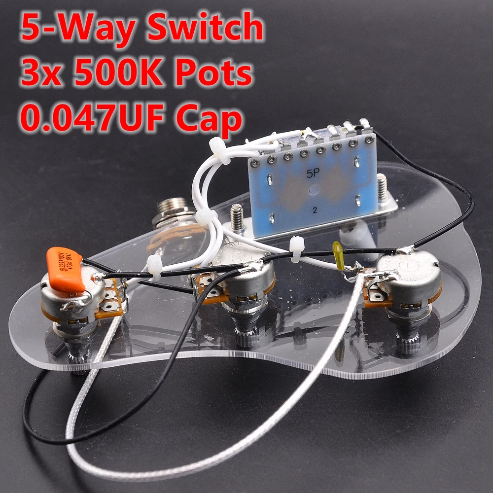 3x 500K Pots + 5-Way Switch + Jack SSH Electric Guitar Wiring Harness For ST