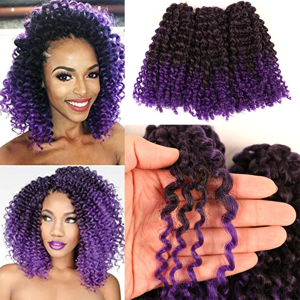 Monochrome Mixed Color Marlybob Fluffy Curly Hair Extensions for Women\'s 8-inch Synthetic Crochet Hair Three Piece Wig Braids