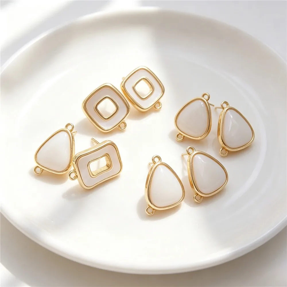 14K Gold Plated Brass Hollow Geometric Hoop Earring Blanks Inlaid Natural White Shell DIY Earring Findings