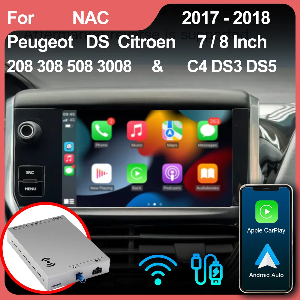 Módulo inalámbrico Carplay Android Auto para Peugeot Citroen SMEG MRN NAC 208 2008 308 508 3008 C4 C5 DS3 DS5 compatible con cámara de reversa
