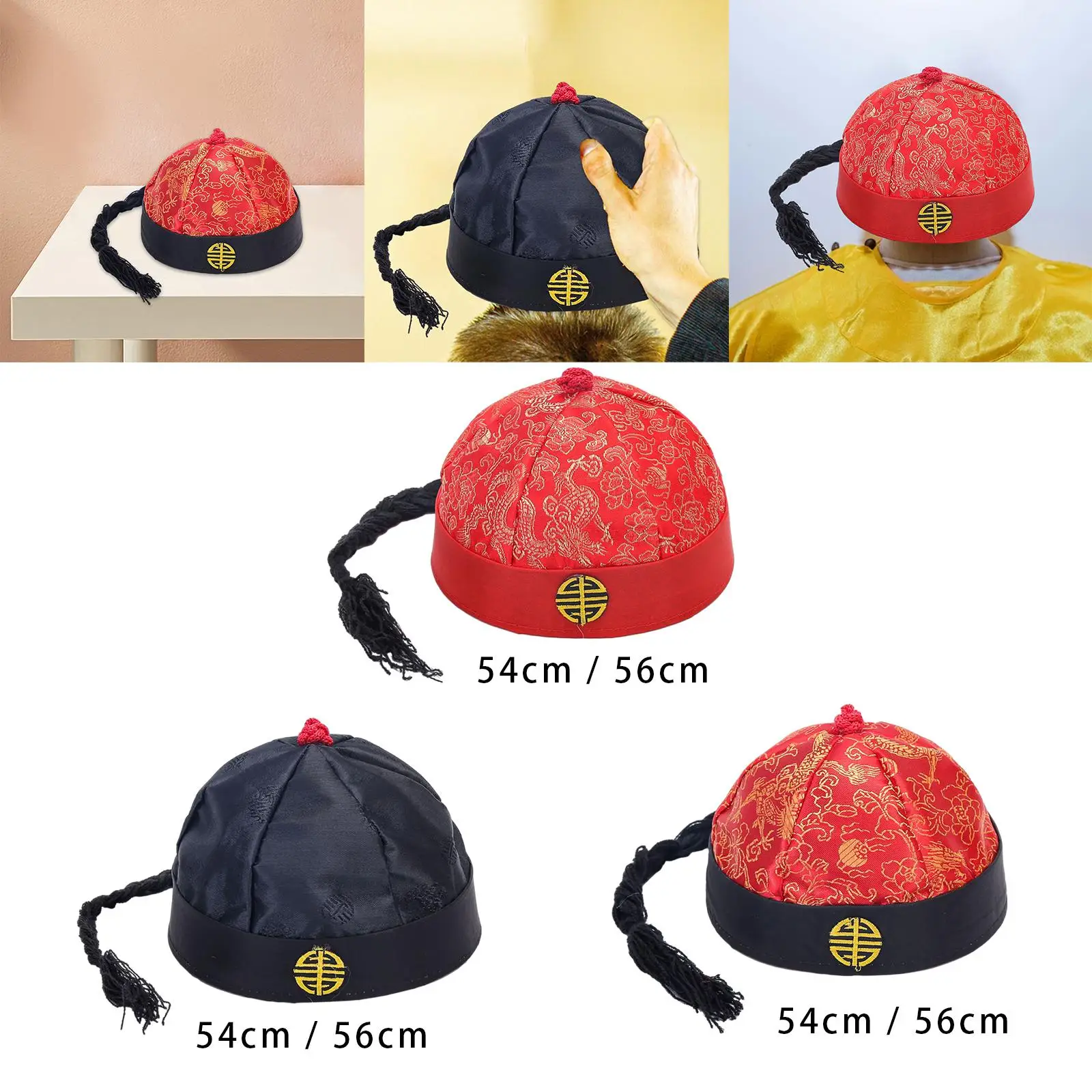 Traditional Chinese Hat with Elegant Ponytail for Costume Parties