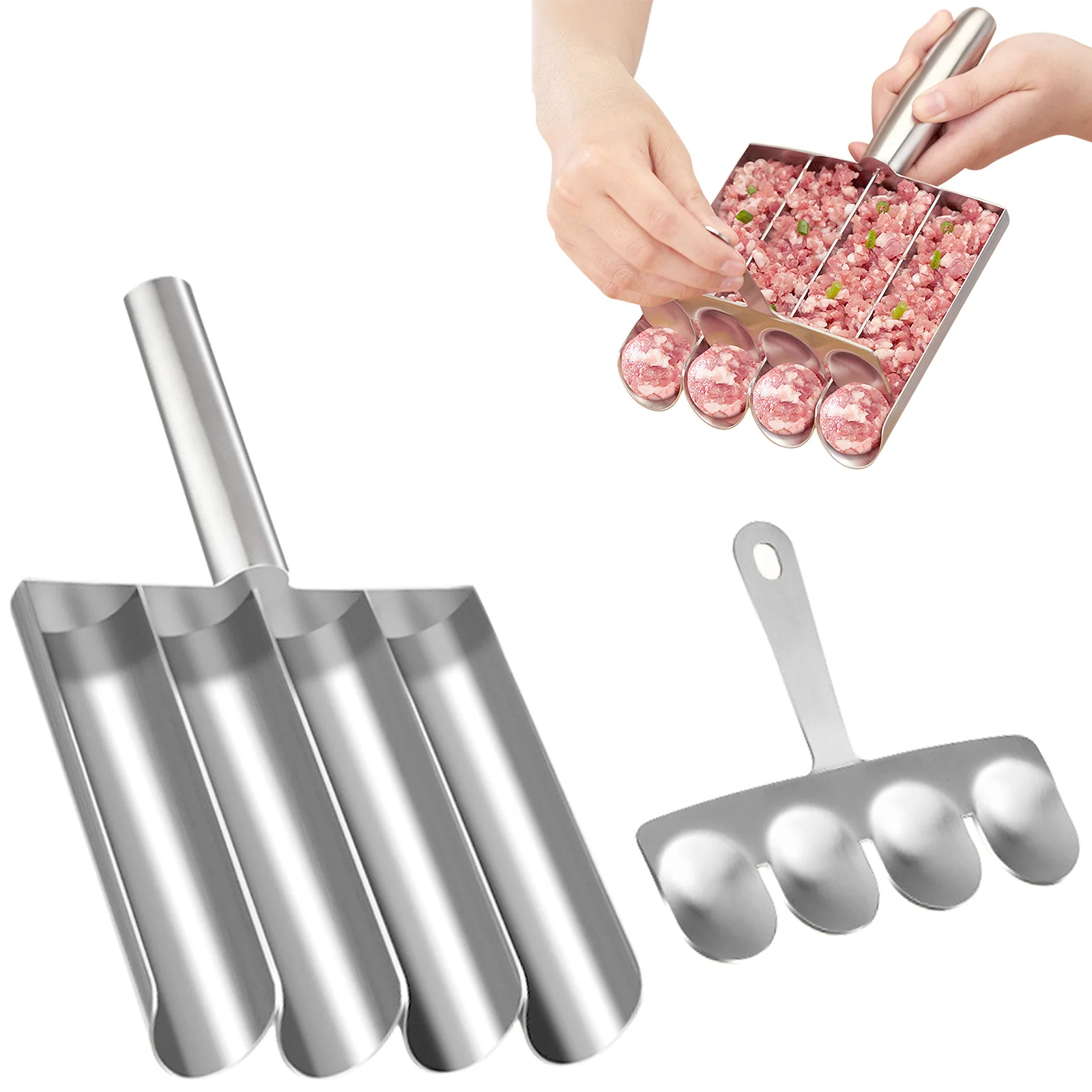 Herramienta para hacer albóndigas de acero inoxidable 4 en 1, cuchara y molde profesionales para albóndigas, agarre ergonómico para carne casera