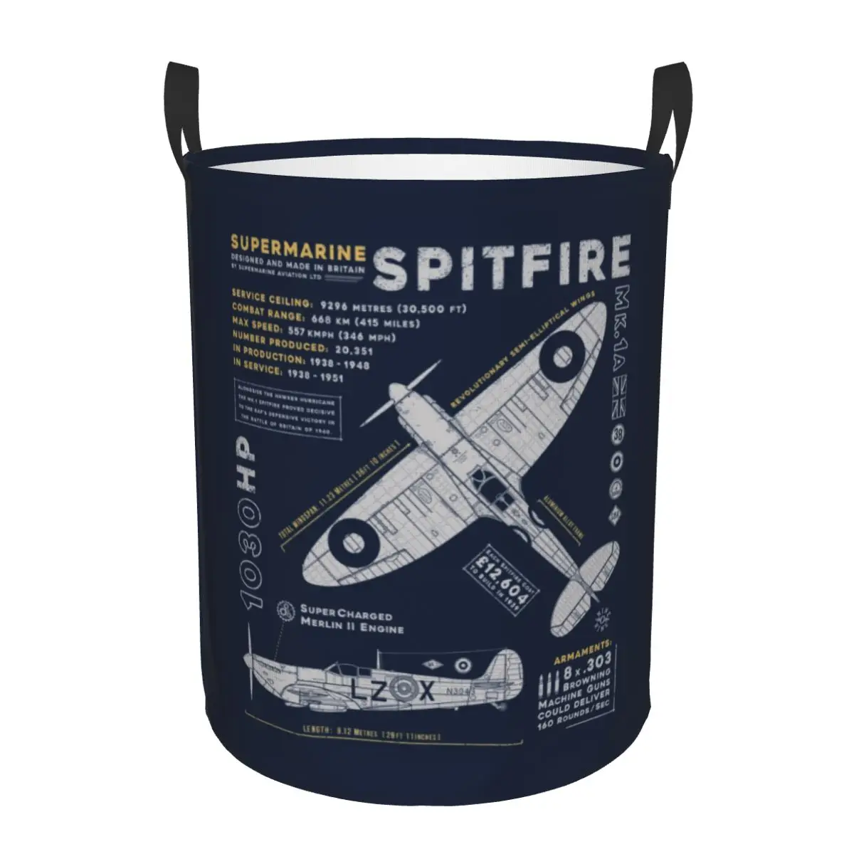 Supermarine Spitfire Laundry Basket Collapsible Fighter Pilot Aircraft Airplane Plane Toy Clothes Hamper Storage Bin for Nursery