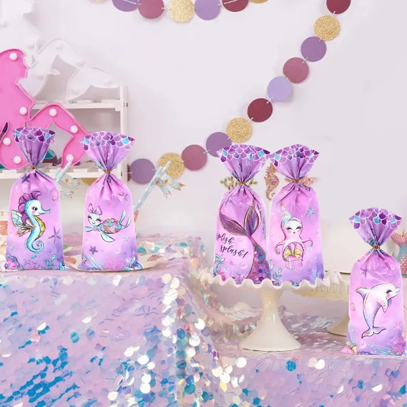 25/50/100pcs Mermaid Tail Candy Bag Gift Packing Bag Little Mermaid Birthday Party Decor Wedding Party Supplies Candy Wrapping