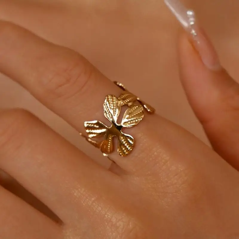  2Pcs Adjustable Flower Bracelet and Matching Rings Set Sturdy Metal Jewelry Gifts