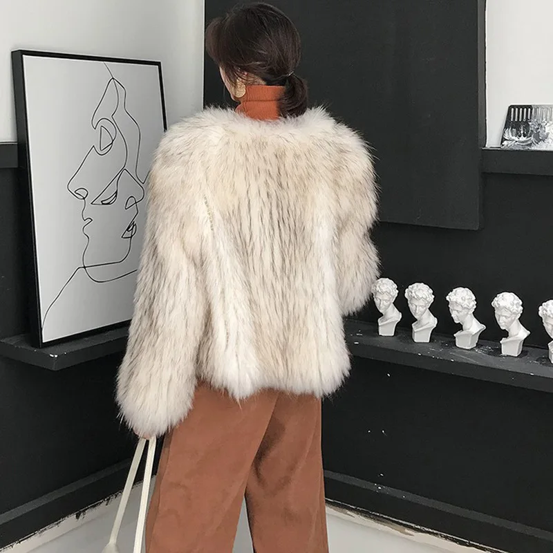 Women's fur coat female imitation raccoon hair fox hair short round neck thin fall and winter fashion young fur coat comfortable