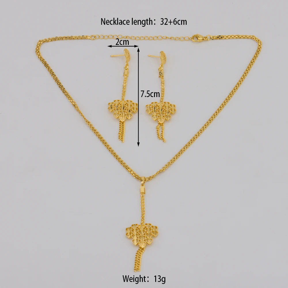 Collar chapado en oro, pendientes, conjunto de joyería para mujer, dijes de moda, fiesta, bodas, compromiso, regalo de j