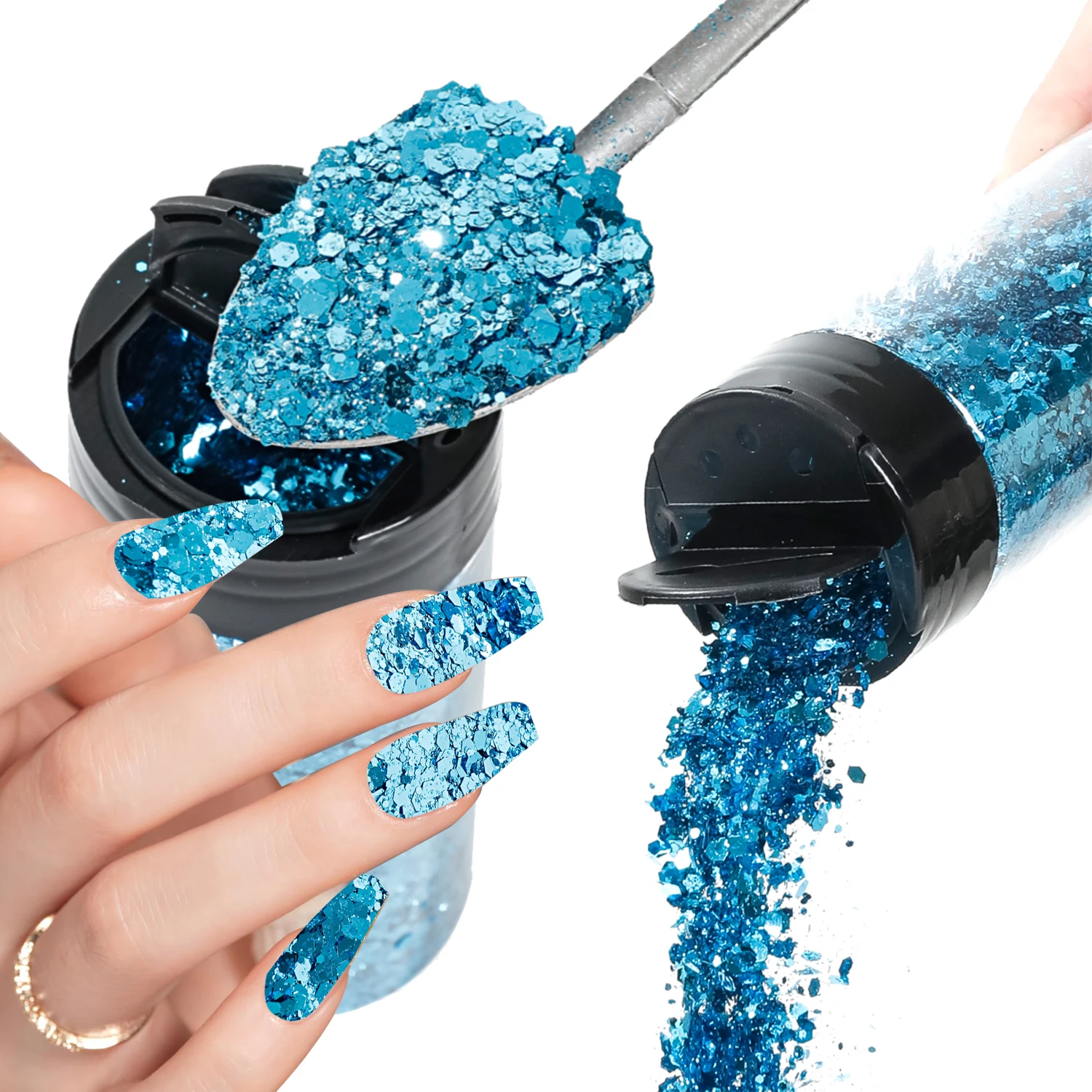 80 g Metallic-Mix, klobiger Glitzer, Bastel-Glitzerpulver, gemischte, klobige, feine, schillernde Nagel-Pailletten für Nägel, Festival-Dekoration – Detail 6