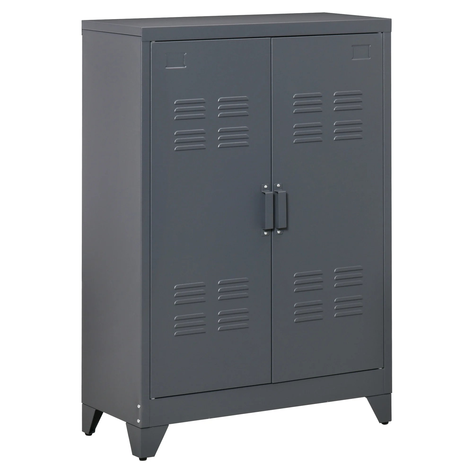 HOMCOM metal cabinet with double door and 2 adjustable shelves 75x33x110 cm Gray