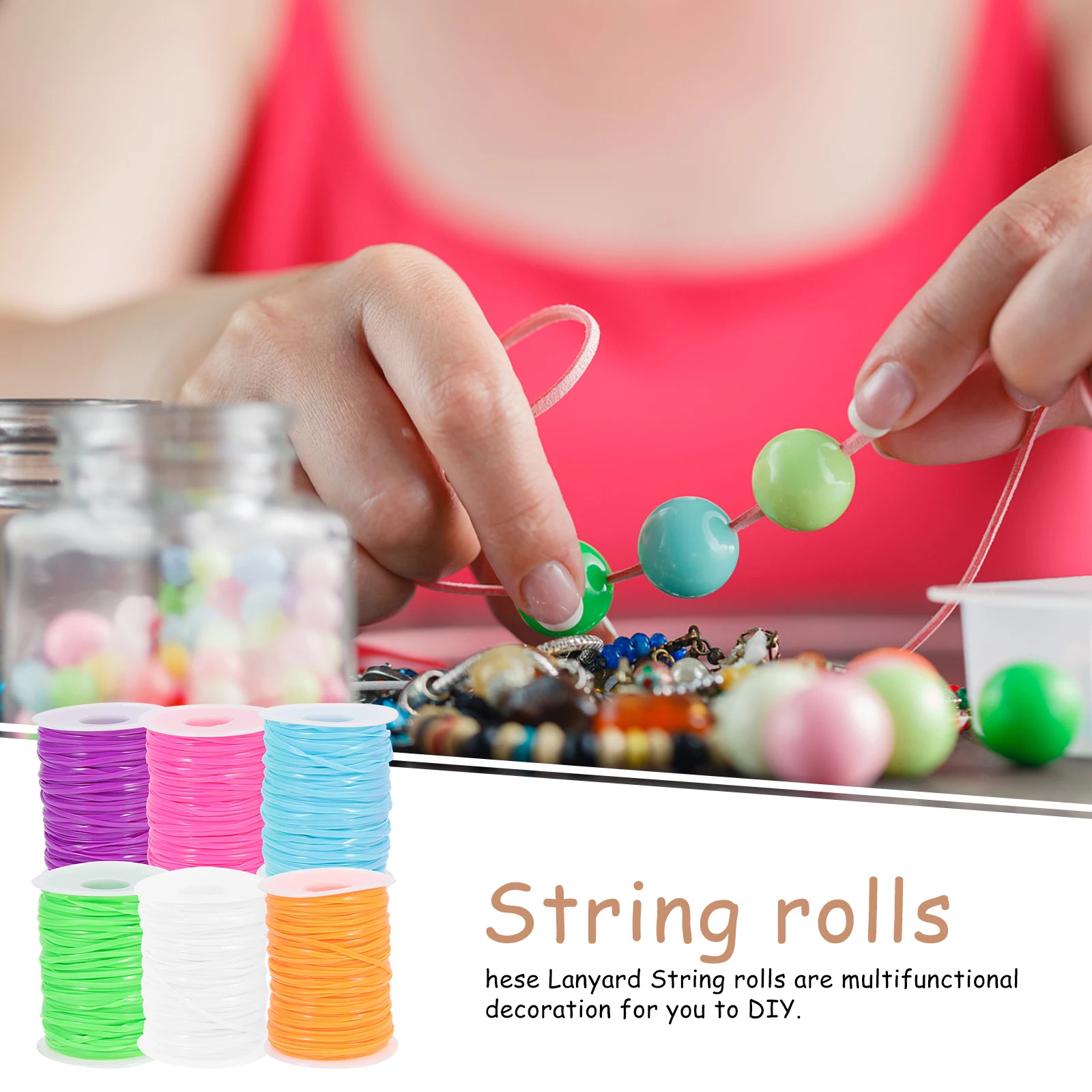 

6 Rolls Braided Flat Lanyard String DIY Craft Kit PVC Weaving Material for Bracelets Keychains Kids Adults 50 Yards Gift