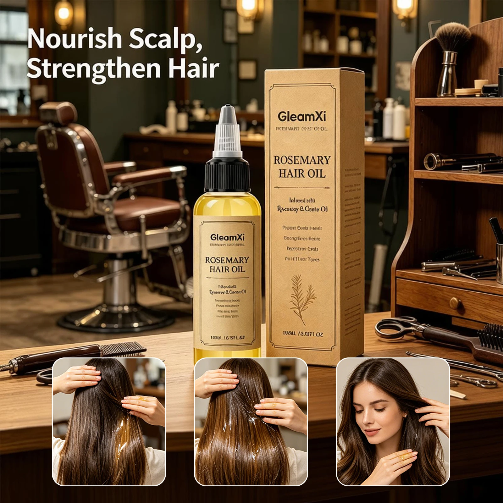 Rosemary Hair Oil Nourish Moisturize Smooth Anti Frizz Lightweight Non Greasy Hair Care Essential Oil For Dry Damaged Hair Scalp