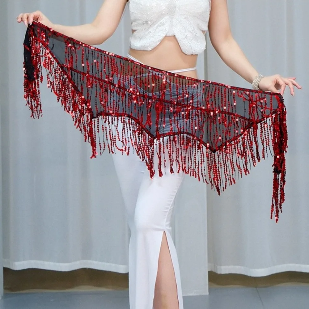 セクシーな光沢のあるスパンコールベリーダンスヒップスカーフ 4 色キラキラダンススカートウエストベルトエレガントなタッセル女性ウエストチェーンパーティー