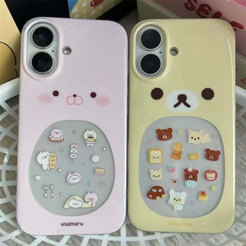 Großes Loch IND niedliche hohle gelbe kleine Bären-Handyhülle mit kleinem Bären-Anhänger für iPhone 11 12 13 14 15 16 17 18 Pro Max – Detail 1