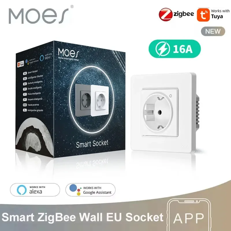 MOES Tuya ZigBee مقبس الحائط الاتحاد الأوروبي جزءا لا يتجزأ من منفذ الطاقة الذكية مراقب، مؤشر التطبيق التحكم عن بعد يعمل مع أليكسا جوجل المنزل