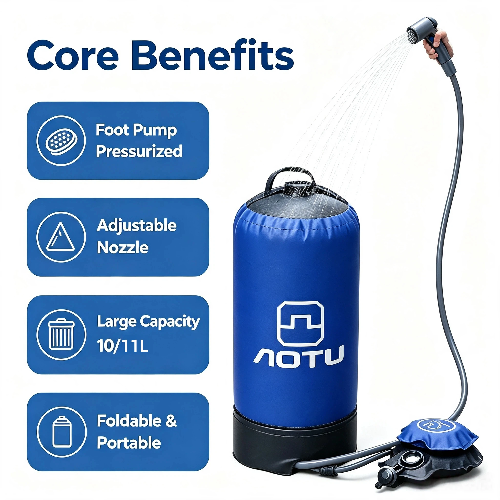 10L 11L Portable Pressurized Camping Shower Foot Pump Outdoor Foldable Shower Bag for Camping Beach Car Washing Pet Bath