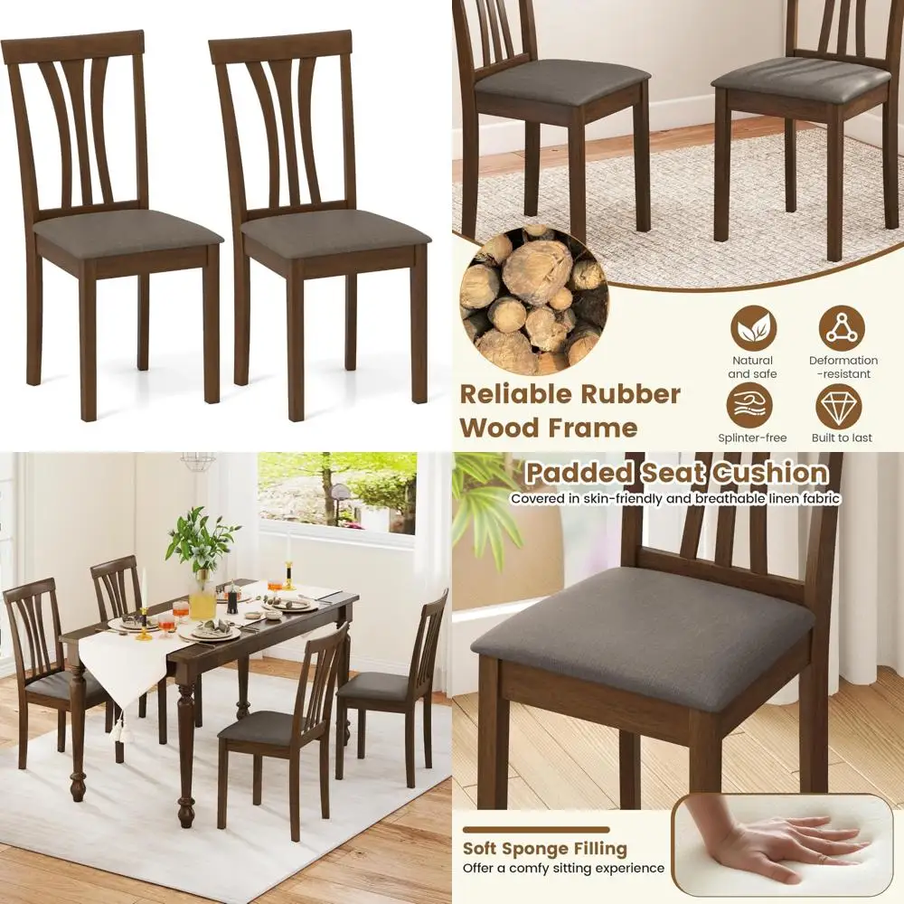 

Linen-Cloth Upholstered Dining Chairs Set of 2, Padded Seat, High Curved Back, Rubberwood Frame Kitchen Chairs