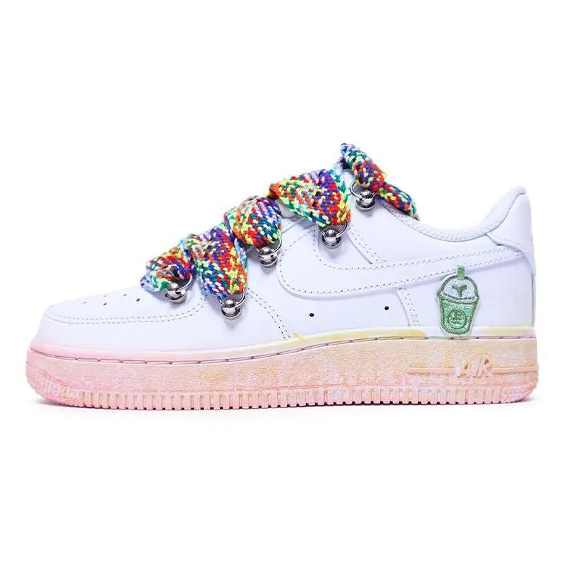 

[Невестационная деконструкция женского стиля] Обувь для скейтборда Nike Air Force 1, женские низкие кеды белого/розового цвета