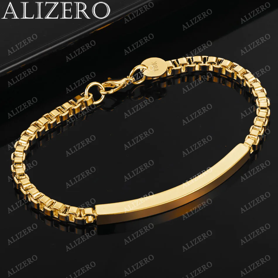 ALIZERO 18K złota geometria 4mm pudełko łańcuszek bransoletki dla kobiet mężczyzn wesele Fine Jewelry 925 srebro bransoletka