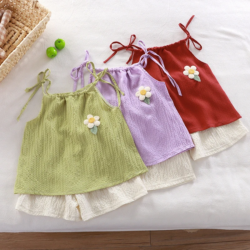 

New Summer Outfit for Girls: Stylish and Trendy Two-Piece Set with Suspender Skirt and Shorts