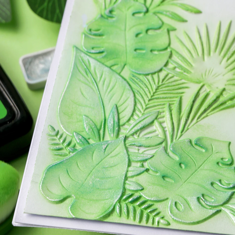 New 3D Embossing Folder Tropic Leaves Corner Pattern Background For Adding Textured Detail To Paper Crafting DIY Project Making