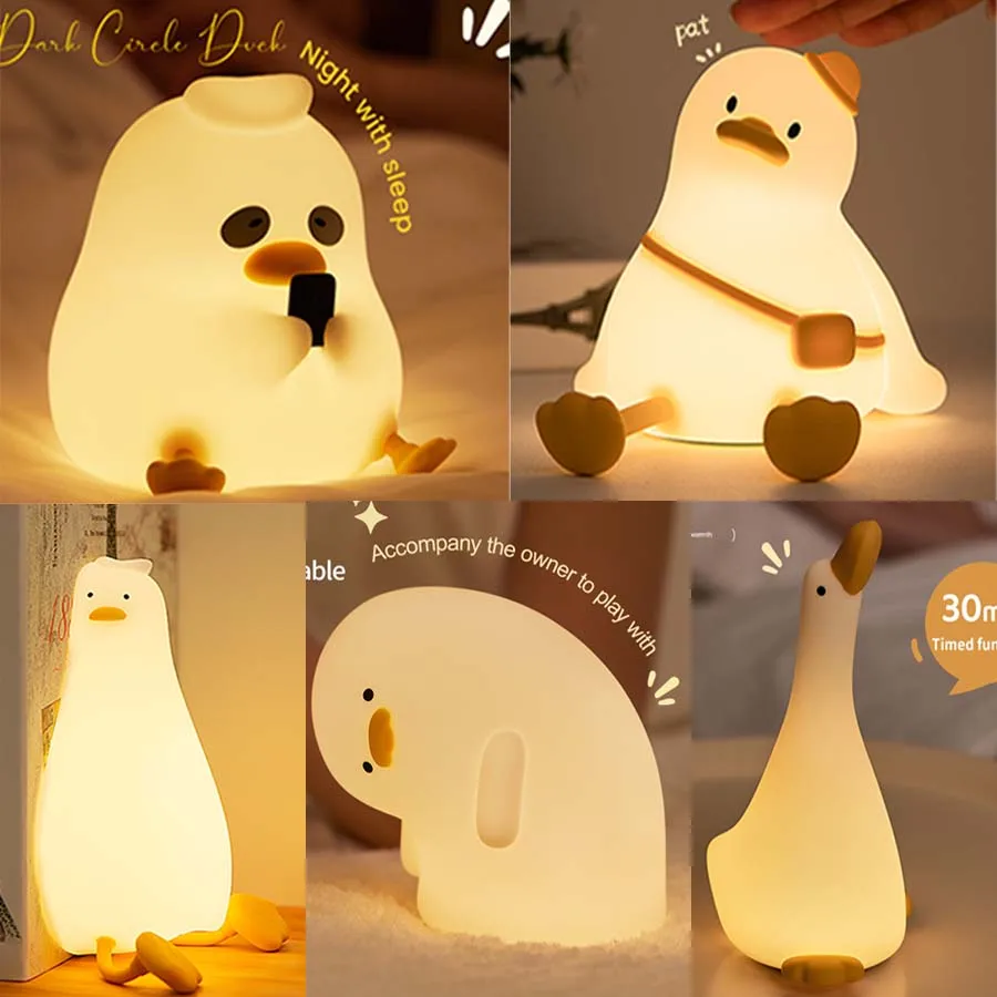 

Duck Night Light Cute Animal Silicone Patting Lamp Rechargeable Nursery Night Lamp Kids Birthday Gifts Home Bedroom Beside Lamp