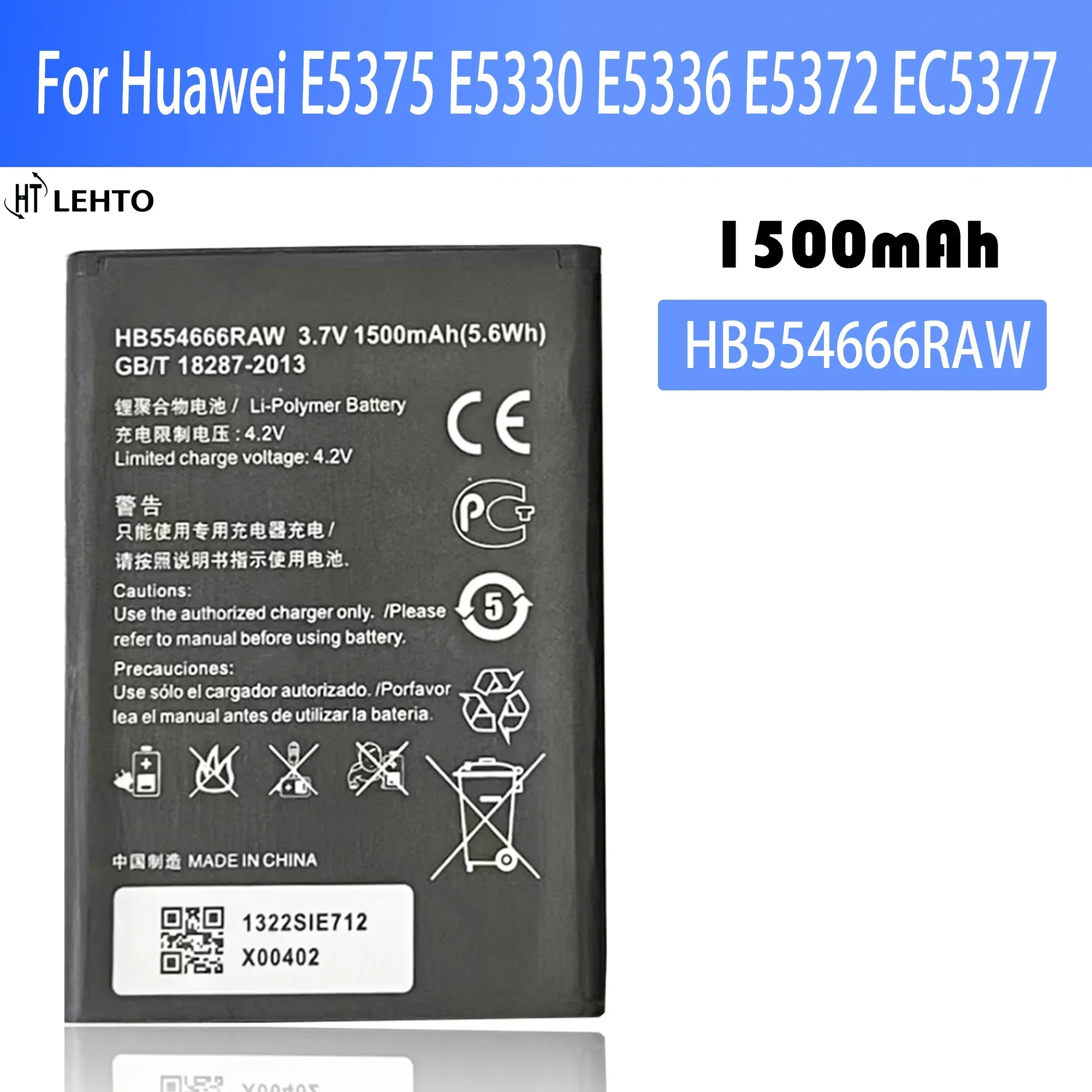 

New 100% Orginal Huawei HB554666RAW 1780mAh Battery For HUAWEI 4G Lte WIFI Router E5372 E5373 E5375 EC5377 E5330 Batteries