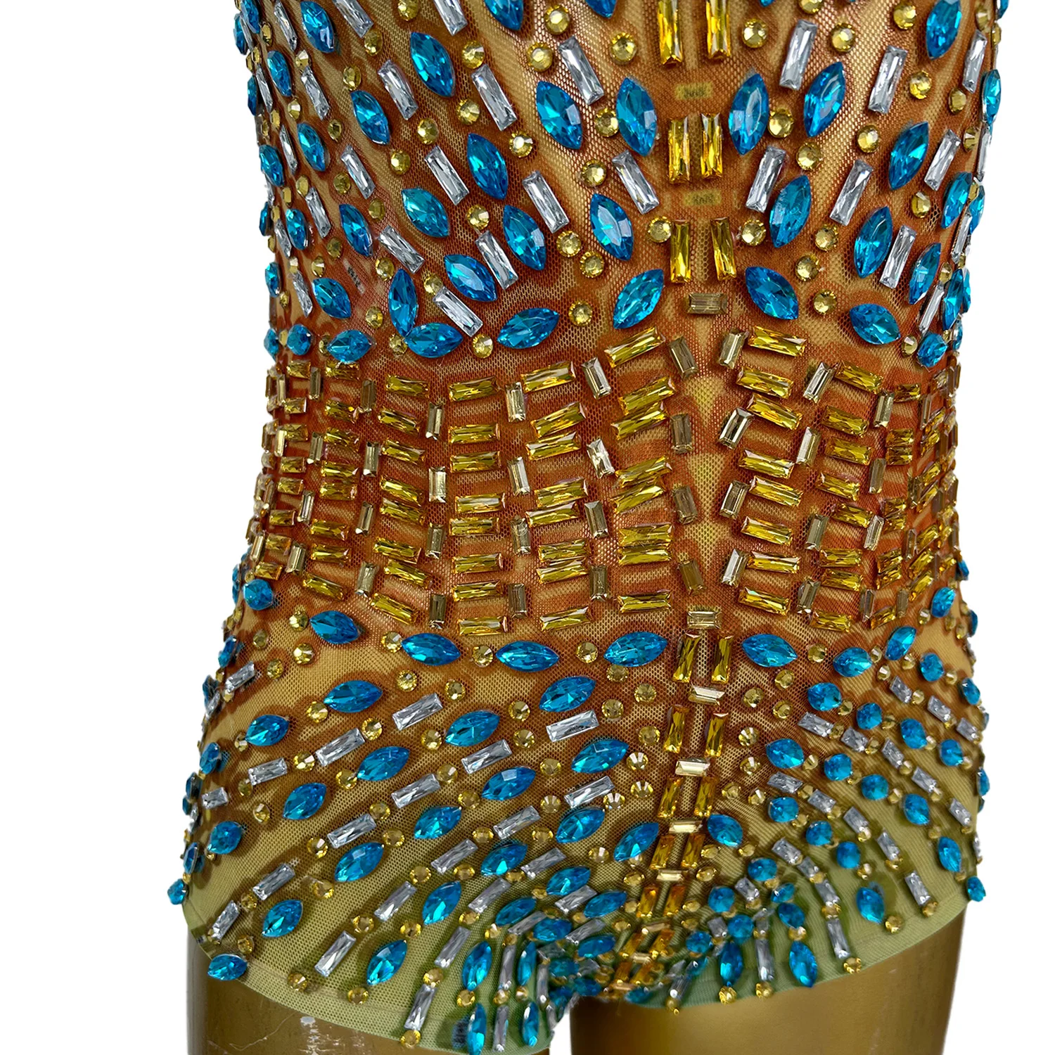 Sitiao Tuta colorata con strass da donna Vedi attraverso pantaloncini attillati in rete Pole Dance Acrobazie Costume Beach Pool Party Costume