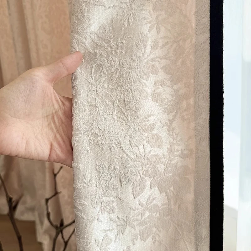 French Classical Chinese Jacquard Light Shading Relief Light Luxury Curtains for Living Dining Room Bedroom Custom Size Thick