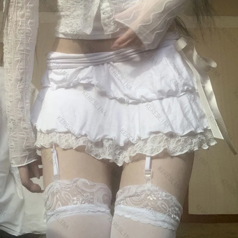 

Millennium style cute sweet comfortable versatile lace bow female mini skirt summer highstreet kawaii style white mini skirt emo