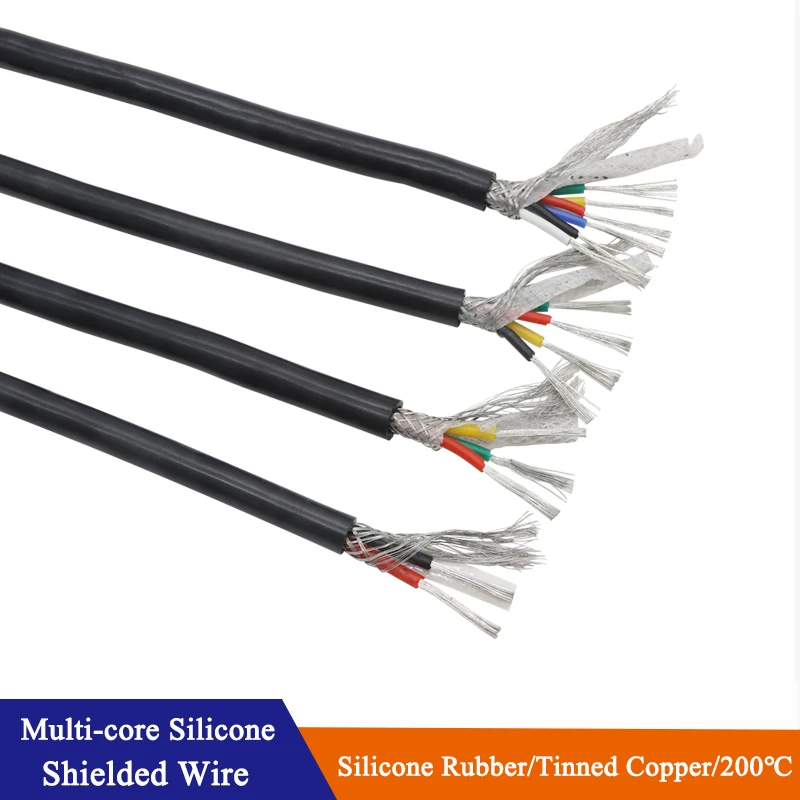 

Multicore Silicone Rubber Shielded Cable 0.3/0.5/0.75/1/1.5/2/2.5mm 2 3 4 6Cores Insulated Flexible Copper High Temperature Wire