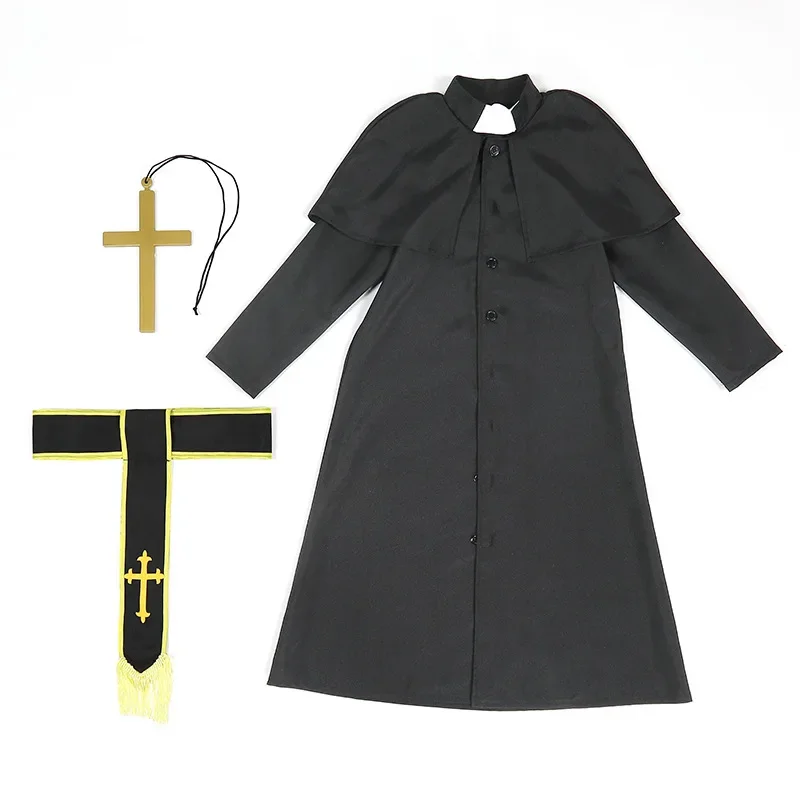 Halloween Children Cosplay Priest Black Robed Costume