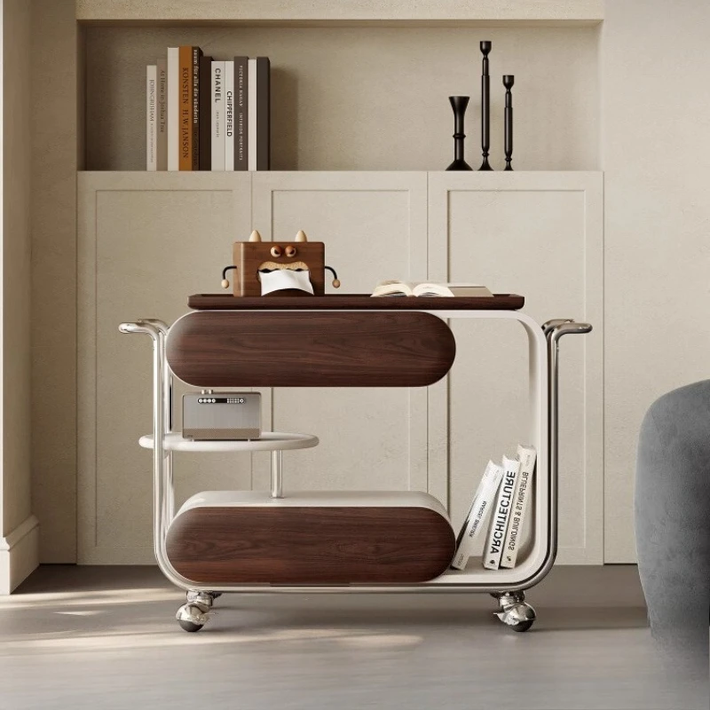 French retro removable side table with wheels living room multi-functional trolley coffee table