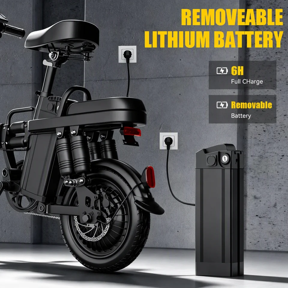 SOCILING 14 Inch Folding Electric Bike for Adults 500W Motor Removable 48V Lithium Battery 8 Shock Absorbers Dual Disc Brake City Commuter E-Bike with LED Headlight image 4