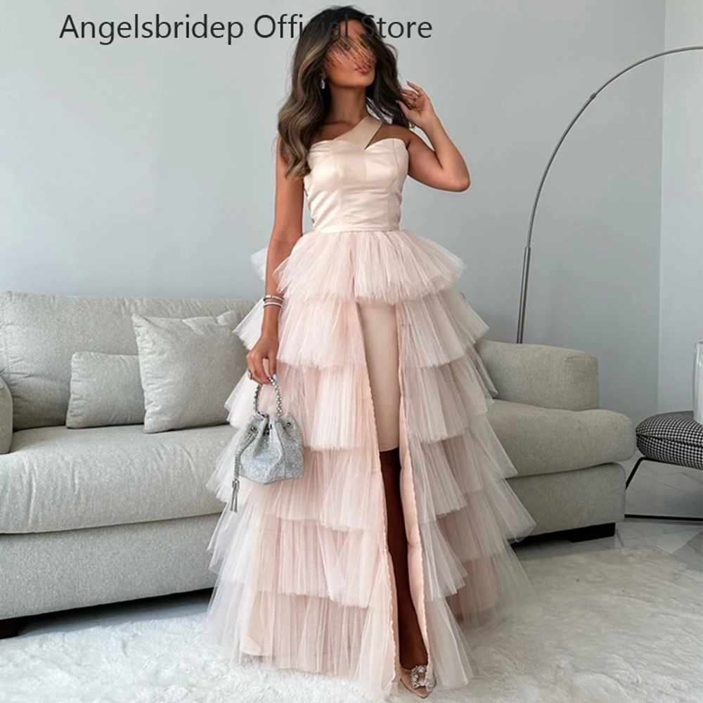 

Angelsbridep A-line Leg Slit Tulle Evening Dresses Long Arabia Vestidos De Fiesta Elegantes Para Mujer 2023 Dubai Party Dresses