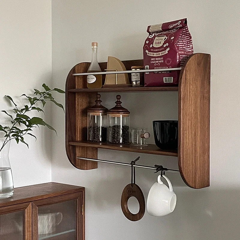 Wooden Wall-Mounted Storage, Hanging Tea Cup Rack with Barrier, Retro Wall-Mounted Wine Shelf, Cup Organizer with Hooks