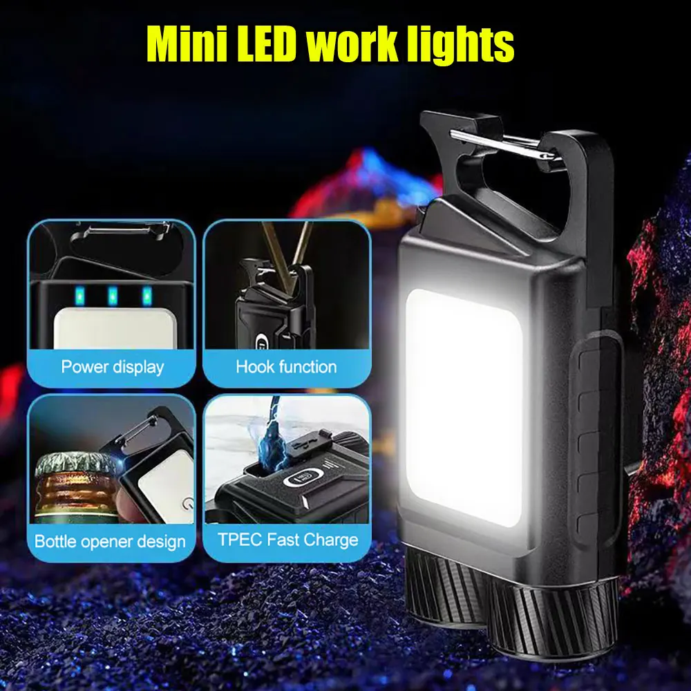 Mini Double Headed Key Light COB LED Flashlight Wrench Small Bottle Opener Waterproof Keychain Work Light Outdoor Emergency Lamp