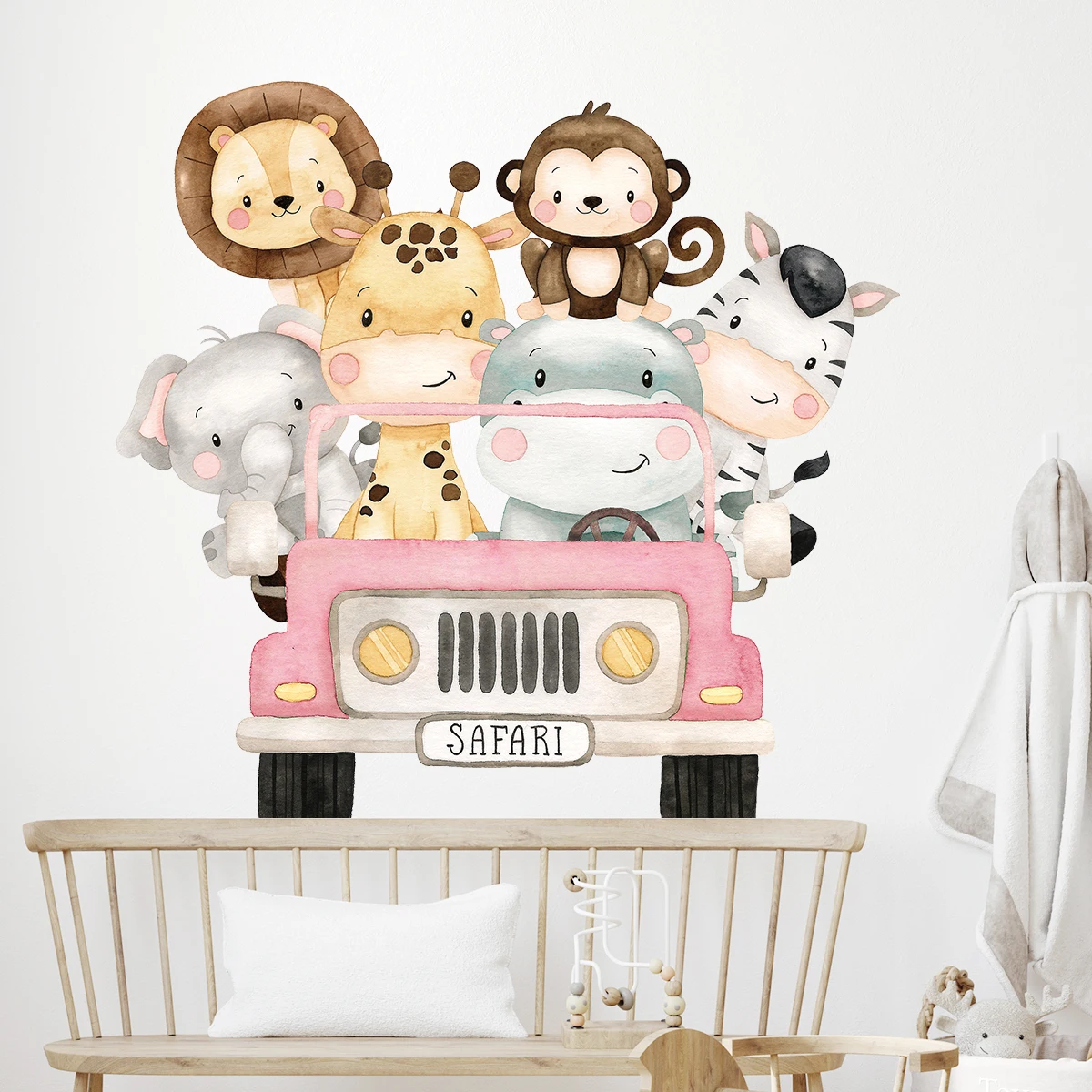 1Pc Animal Driving Car Lion Giraffe Wall Sticker Furniture Bedroom Kids Room Decor Home Decoration Living Room Wall Decals