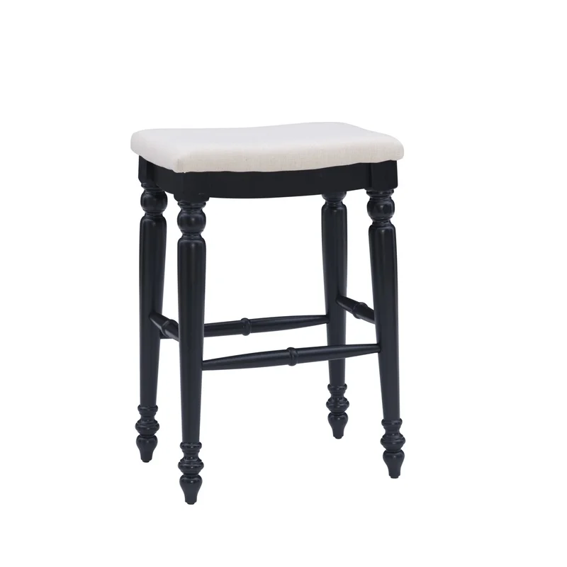 30 inch Backless Bar Stool Saddle Seat Rubberwood Kitchen Dining Room Sturdy Foot Rails Plush Padded Fabric Easy Assembly