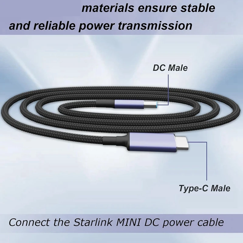 Para Starlink Mini tipo C a Cable de alimentación CC compatible con Cable de carga USB C de 140W para Starlink y banco de energía móvil 180Cm