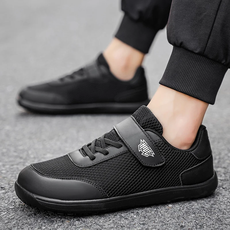 Mens Adjustable Strap Walking Shoes Lightweight Breathable Mesh Sneakers Non Slip Flat Sole Daily Wear Athletic Casual Footwear